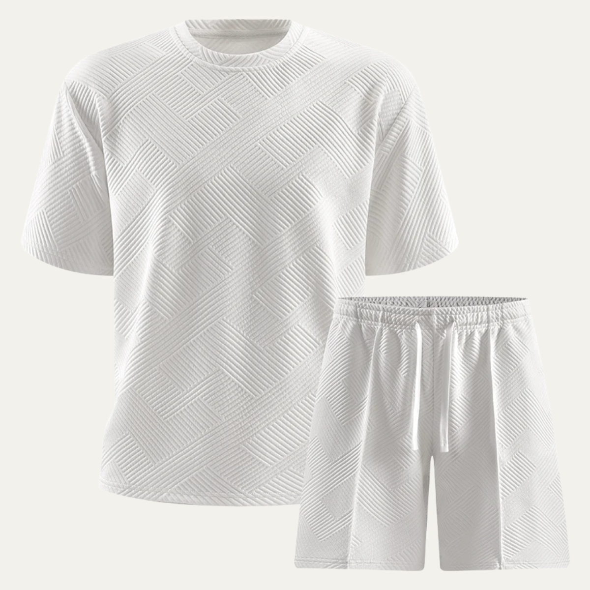 Leon | Men's Sweatsuit White Textured Short Sleeve