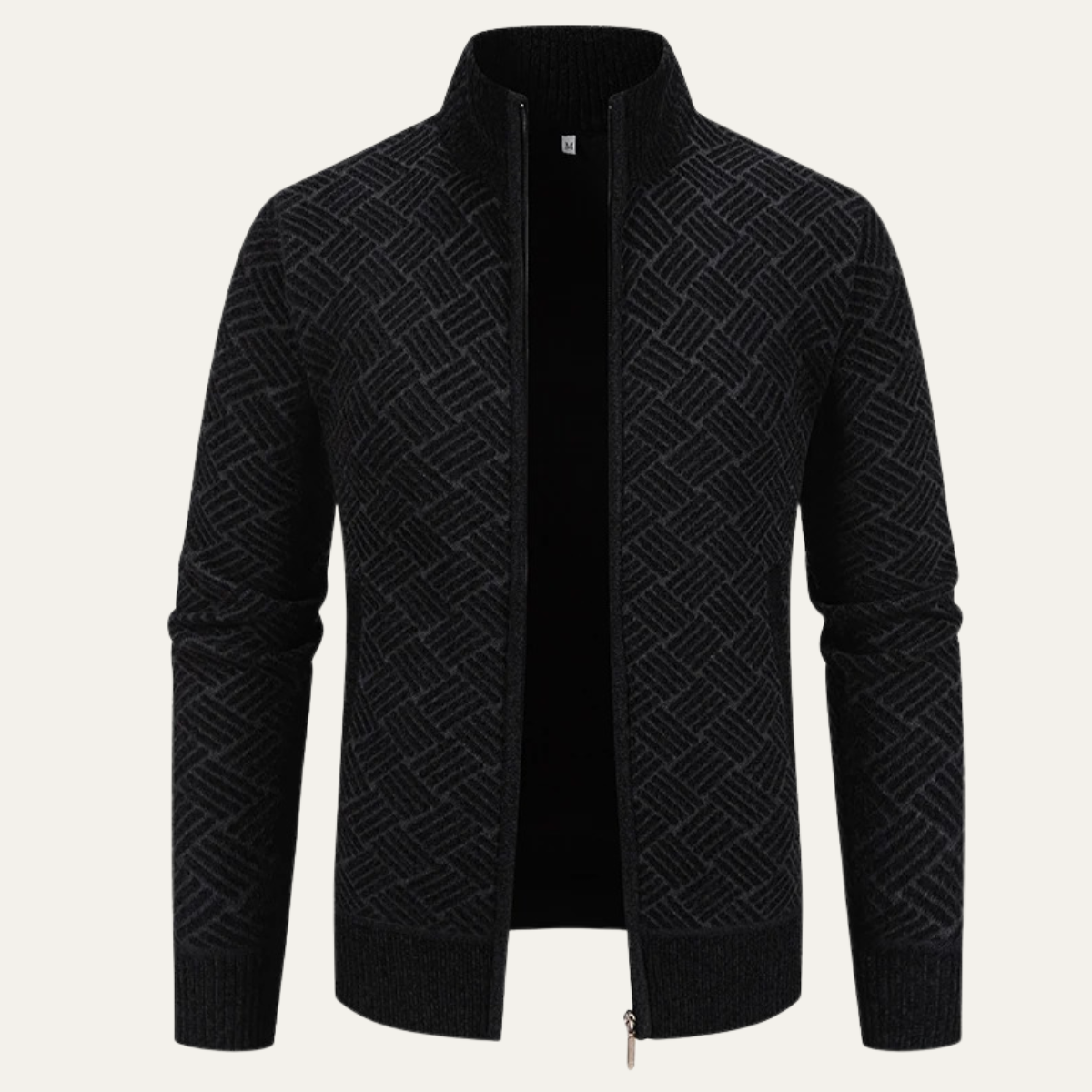 Sage | Men's Diamond Pattern Cardigan Black Zip Up