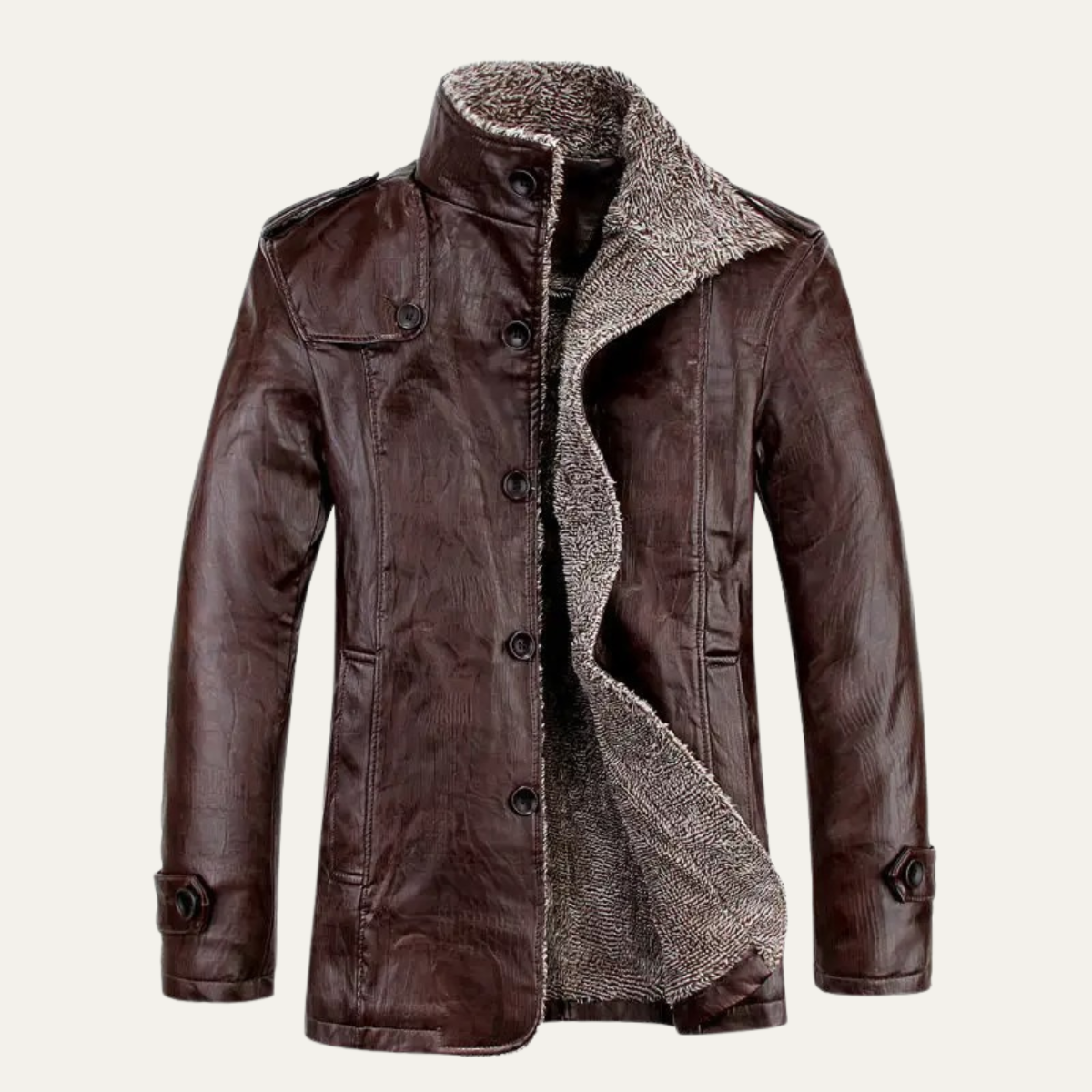 Beck | Men's Sherpa Lined Leather Jacket Brown