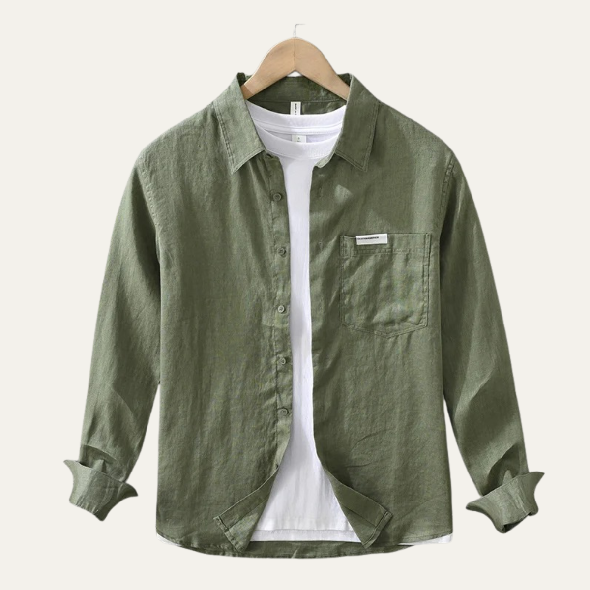 Ezra | Men's Linen Shirt Olive Green Casual Button Up