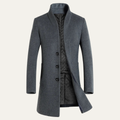 Dama Washington Grant men's wool blend overcoat gray stand collar quilted lining - front view