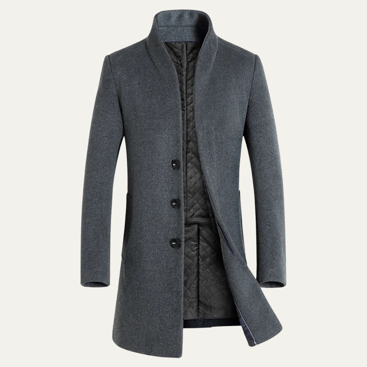 Grant | Men's Wool Blend Overcoat Gray Stand Collar Quilted Lining