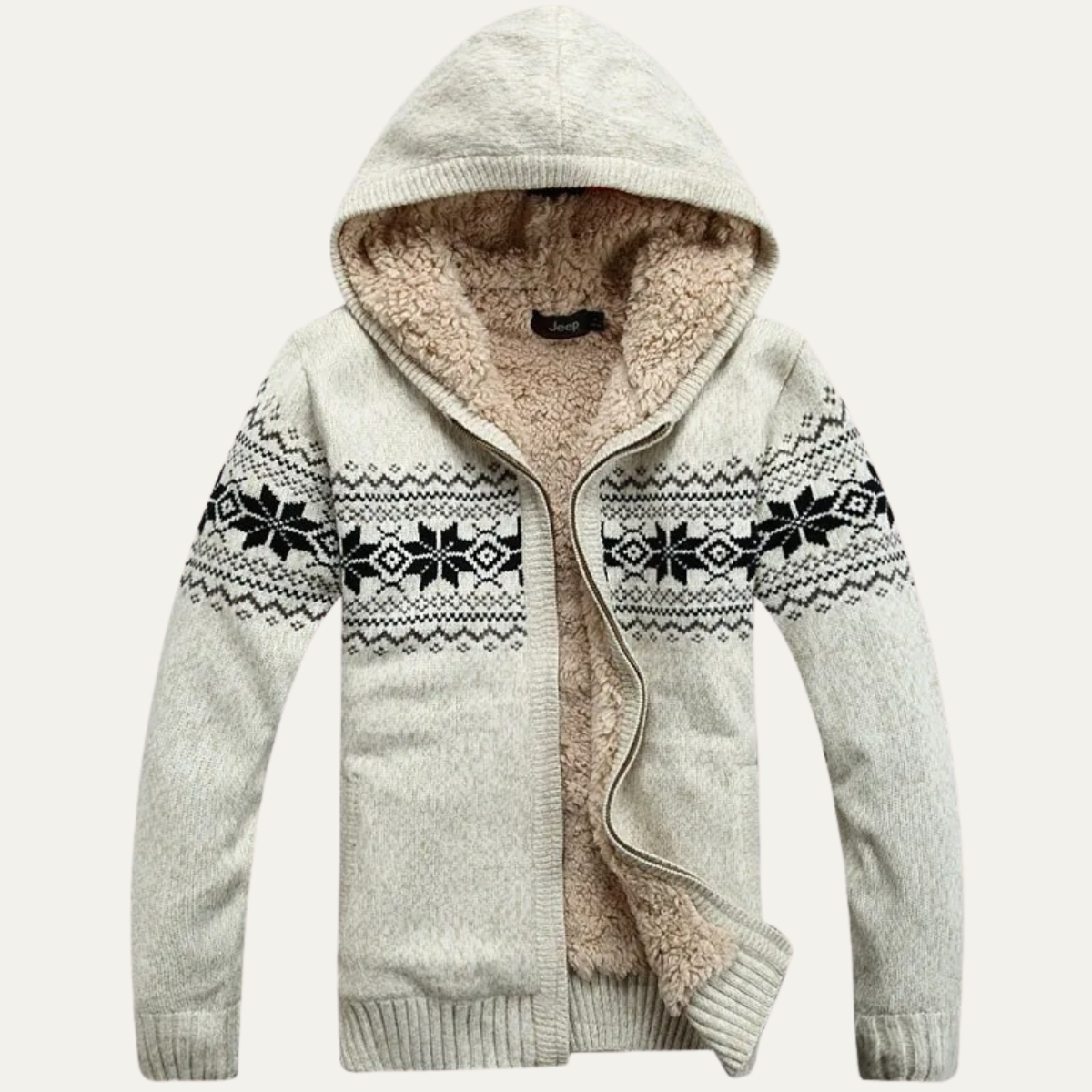 Blake | Men's Sherpa Lined Cardigan Cream Nordic Pattern Zip Up