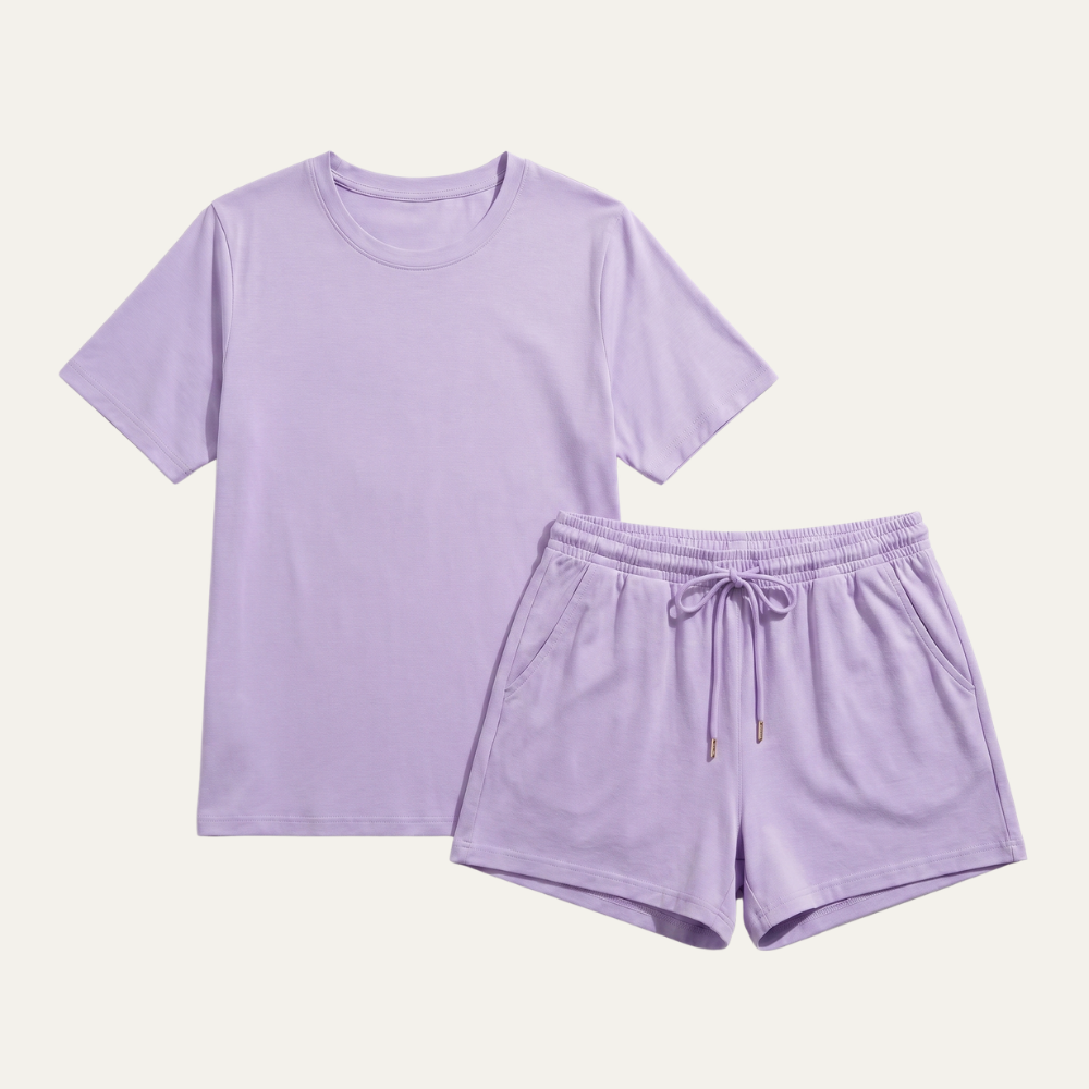 Isla | Women's Lounge Set Lavender Short Sleeve Shorts