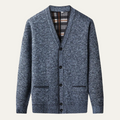 Dama Washington Callum men's gray cardigan sweater button up plaid lined - front view