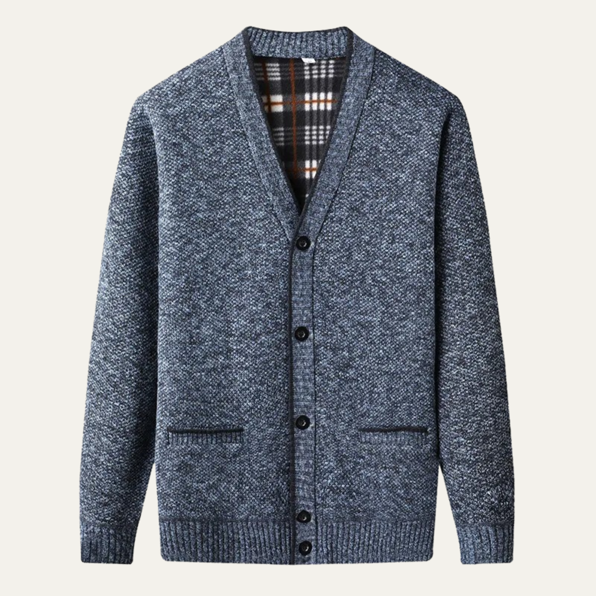 Callum | Men's Gray Cardigan Sweater Button Up Plaid Lined