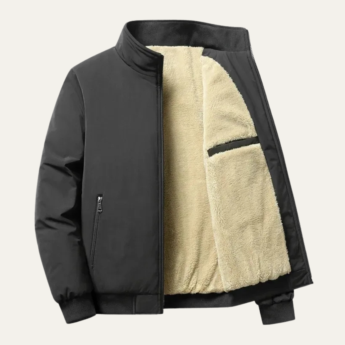 Ezra | Men's Sherpa Fleece Puffer Jacket Black Cream