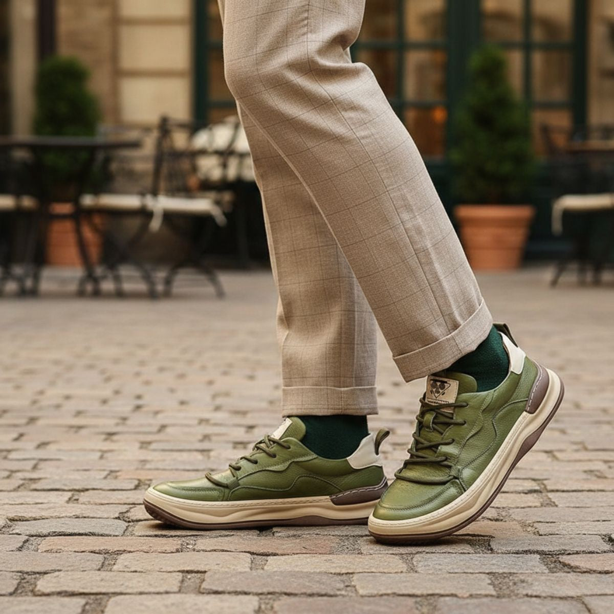 Kai | Men's Leather Low Top Sneaker Sage Green Cream Sole