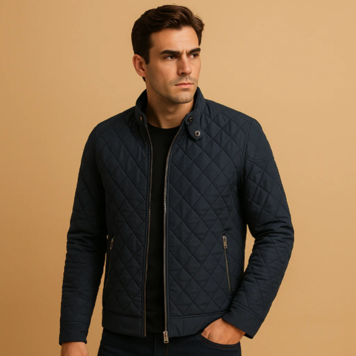 Axel | Men's Quilted Jacket Navy Zip Pockets