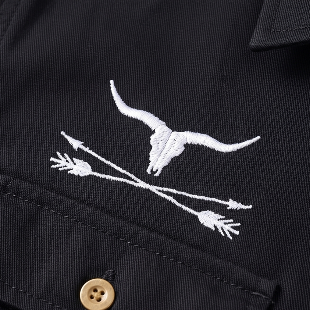 Callum | Men's Western Denim Shirt Black Cowboy Print