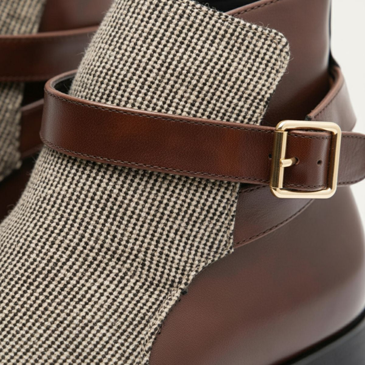 Voss | Men's Chelsea Boots Gray Tweed Brown Leather Buckle