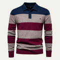 Dama Washington Beau men's striped polo sweater navy gray burgundy - front view