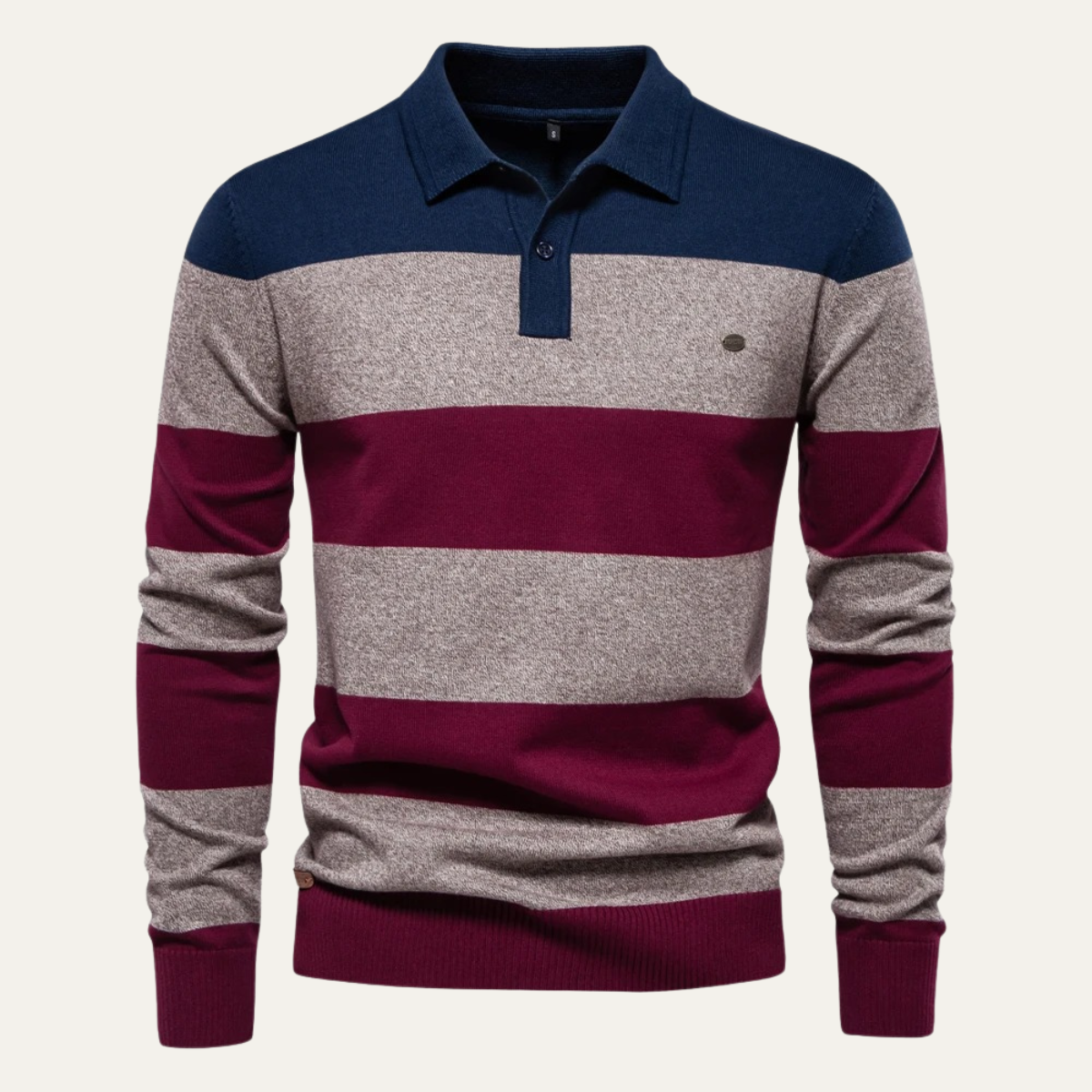 Beau | Men's Striped Polo Sweater Navy Gray Burgundy