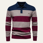 Dama Washington Beau men's striped polo sweater navy gray burgundy - front view