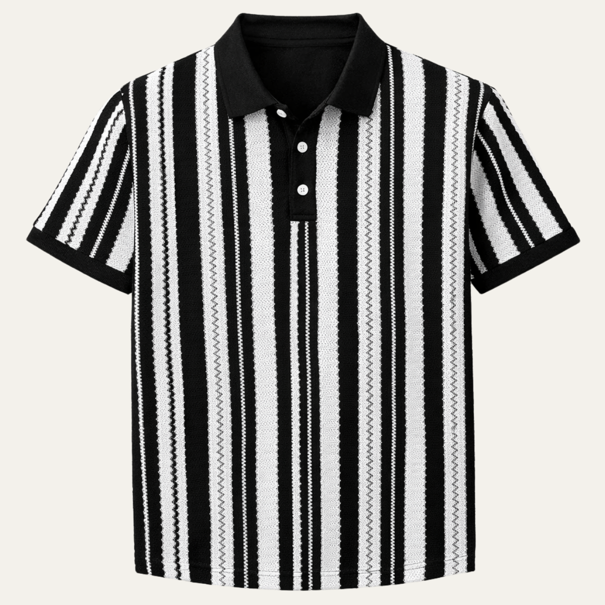Bram | Men's Striped Knit Polo Shirt Black Cream