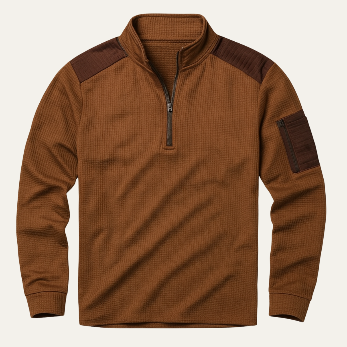 Bram | Men's Casual Half Zip Sweater Brown Waffle Knit