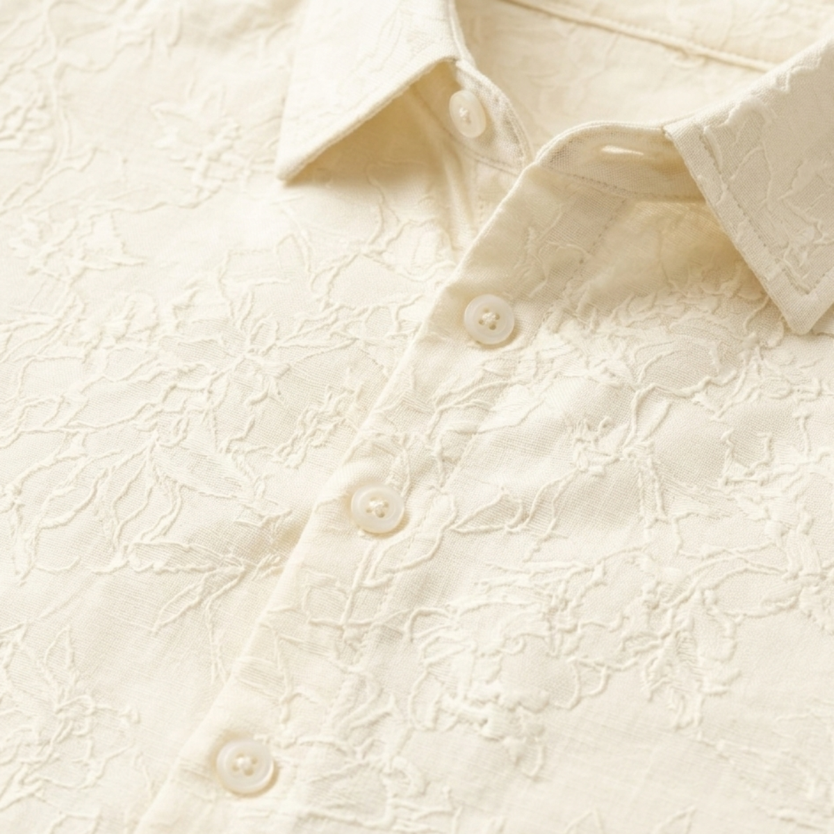 Nash | Men's Textured Button Up Shirt Cream Short Sleeve