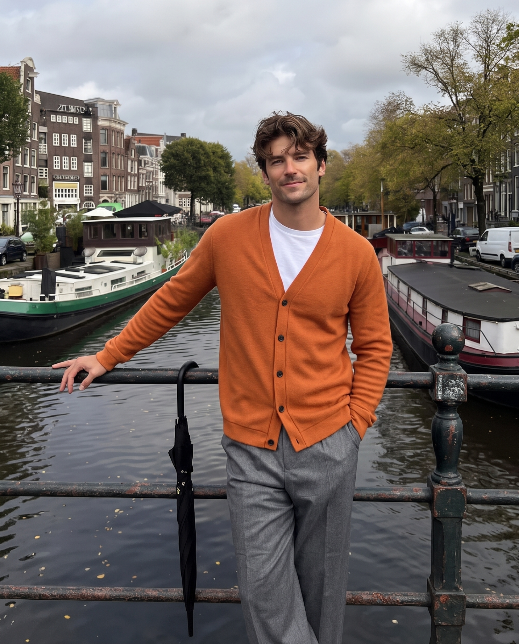 Rowan | Men's Cardigan Sweater Burnt Orange Button Up