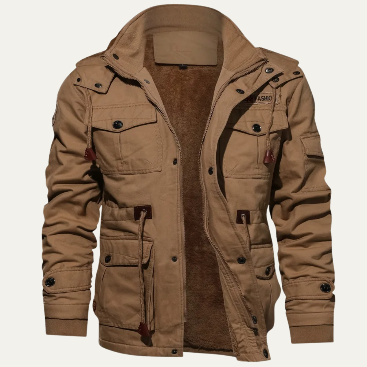 Kai | Men's Utility Jacket Beige Sherpa Lined Hooded
