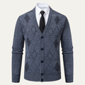 Dama Washington Ezra men's argyle cardigan gray cable knit button up - front view