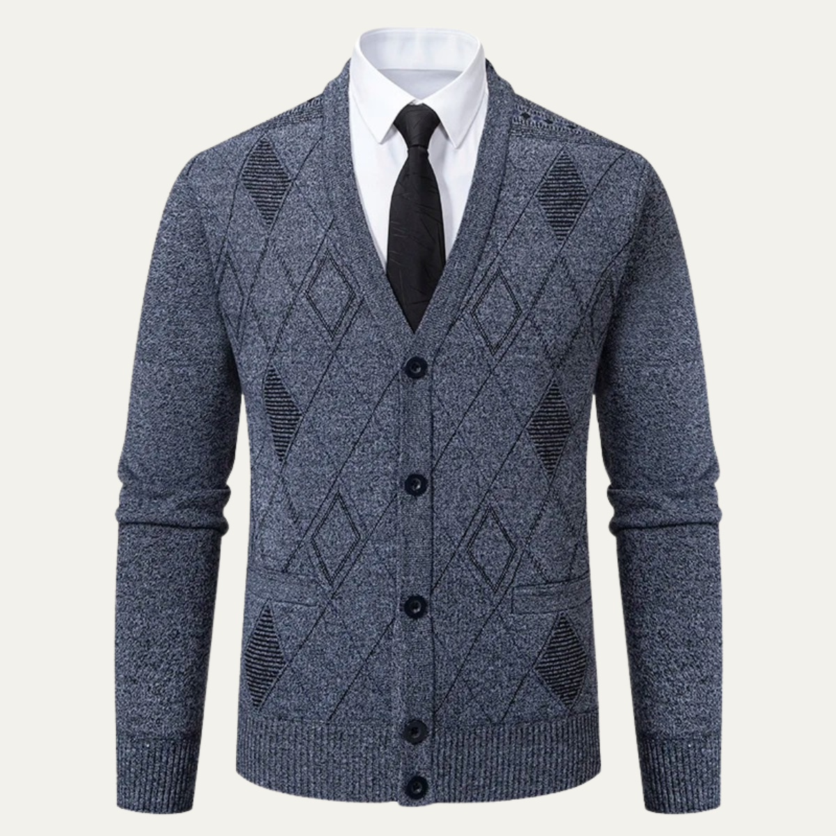 Ezra | Men's Argyle Cardigan Gray Cable Knit Button Up