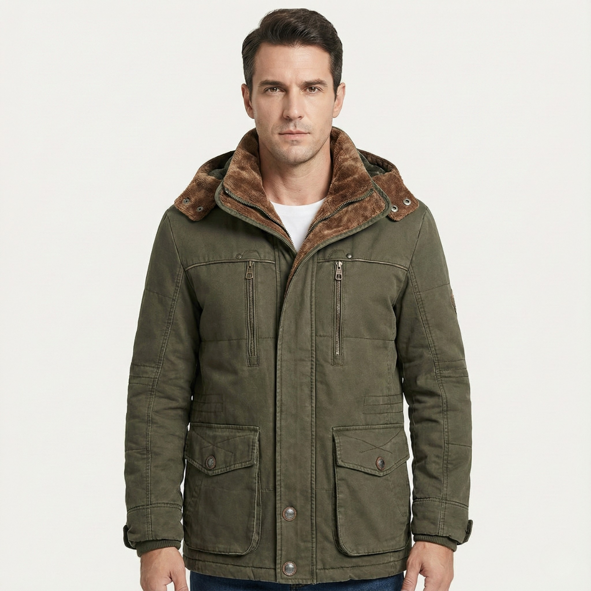 Arden | Men's Utility Jacket Olive Green Sherpa Lined