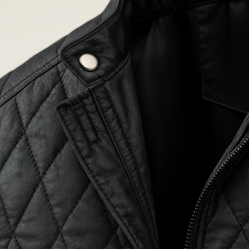 Dama Washington Ash men's quilted leather jacket black - front view