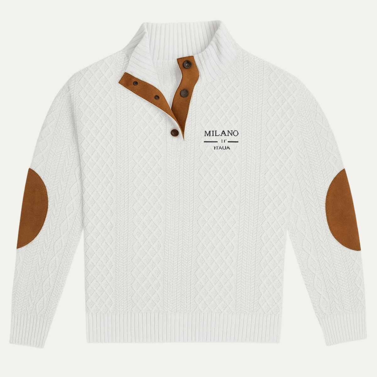 Axel | Men's Cable Knit Quarter Zip Sweater Cream Elbow Patches