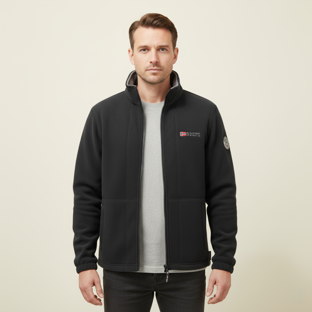 Axel | Men's Fleece Jacket Black Zip Up Lightweight