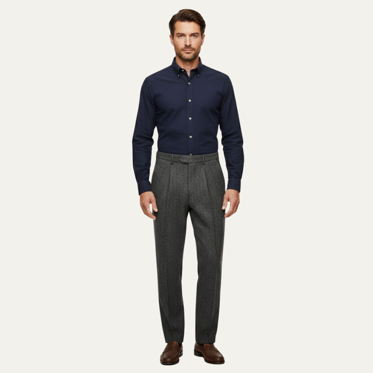 Wade | Men's Pleated Dress Pants Gray Herringbone Wool