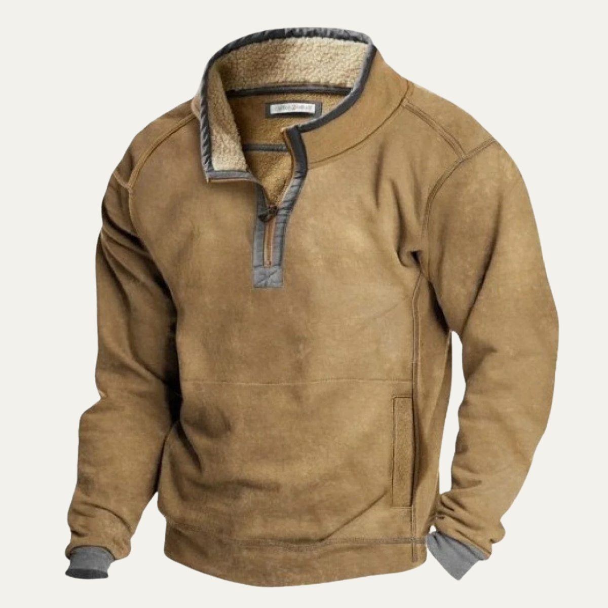 Bram | Men's Quarter Zip Sherpa Sweatshirt Tan Fleece Lined
