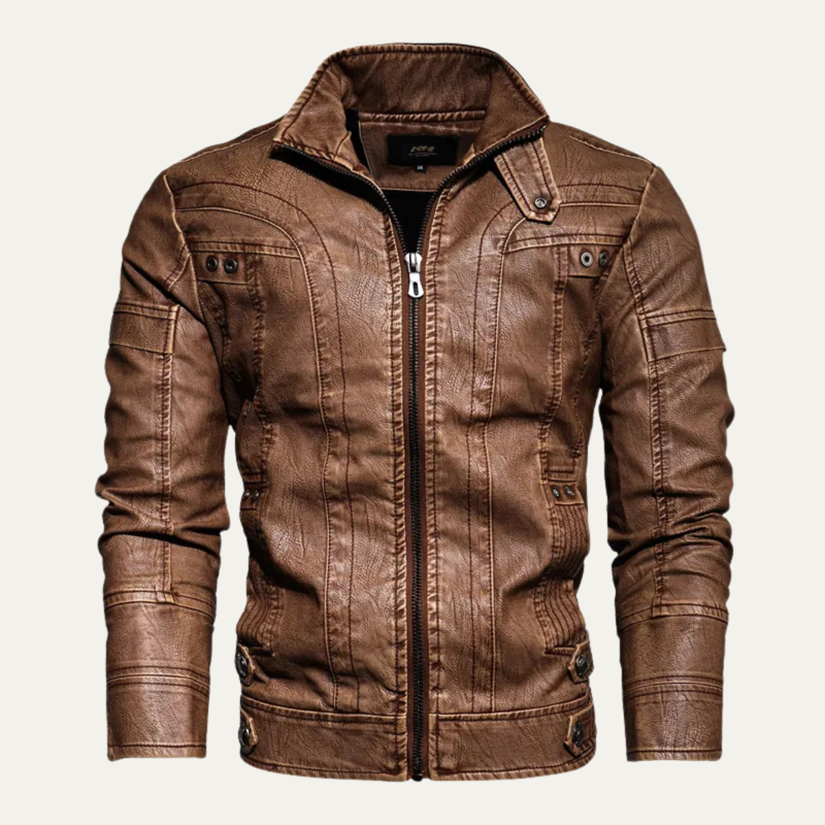 Rhys | Men's Faux Leather Jacket Brown Zip Up
