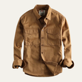 Dama Washington Grant men's utility denim shirt khaki long sleeve - front view