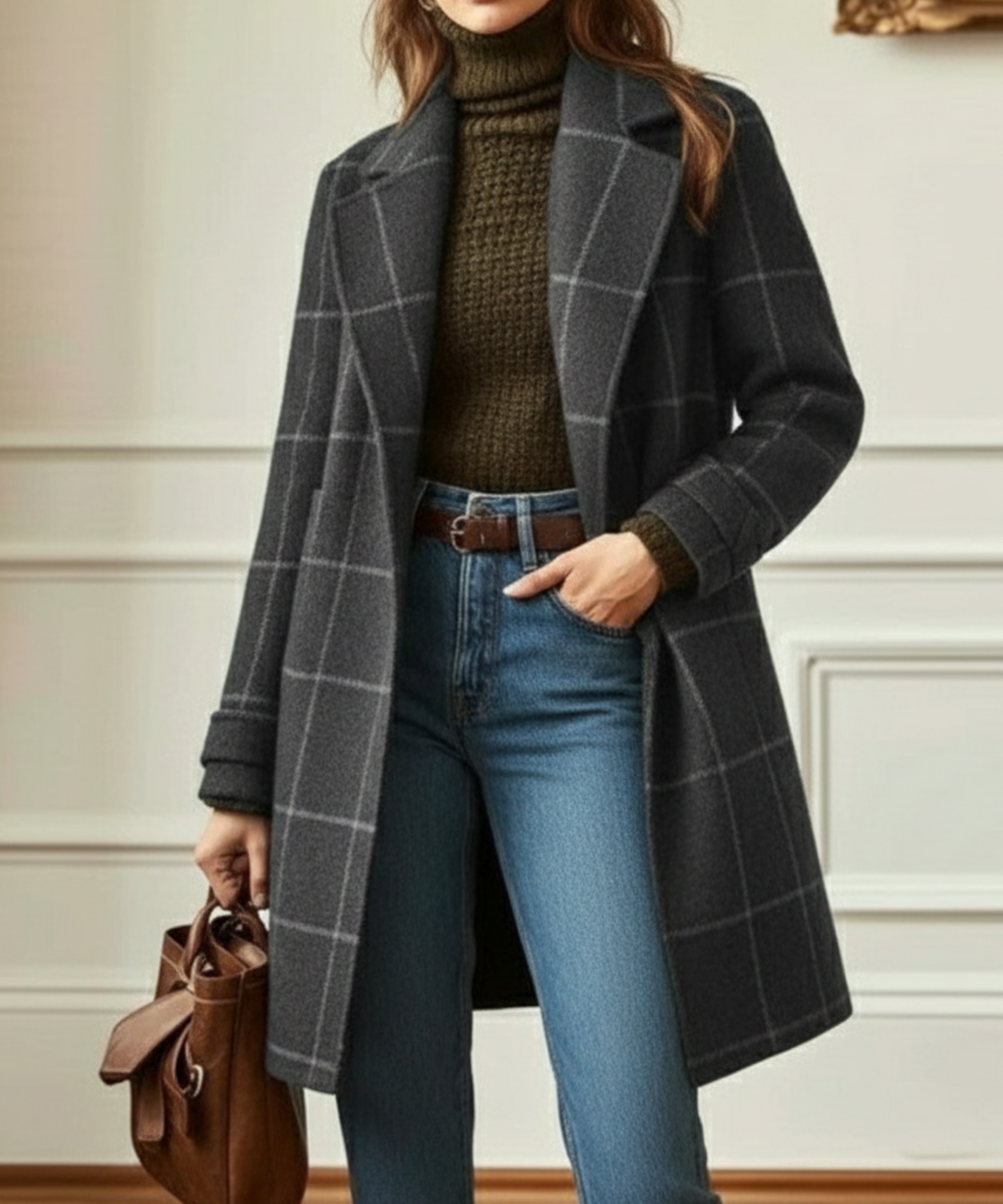Greta | Women's Plaid Wool Jacket Green Brown Button Front