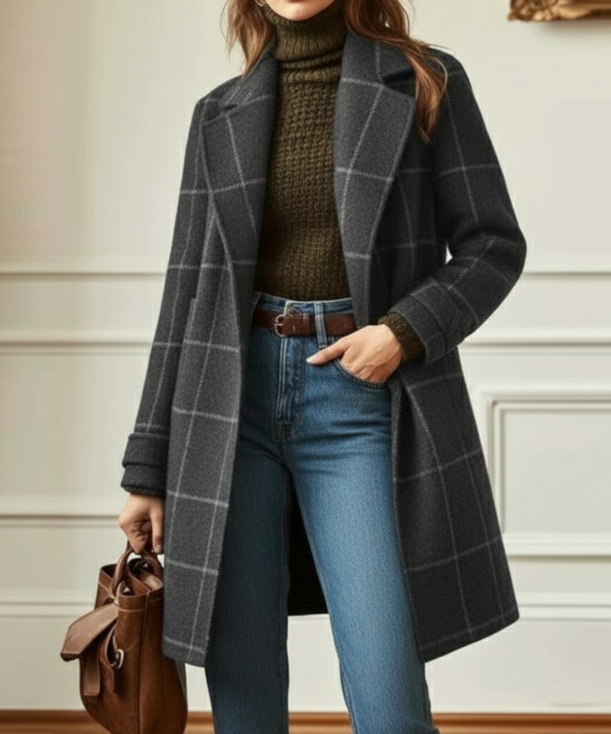 Dama Washington Greta women's plaid wool jacket green brown button front - view 5