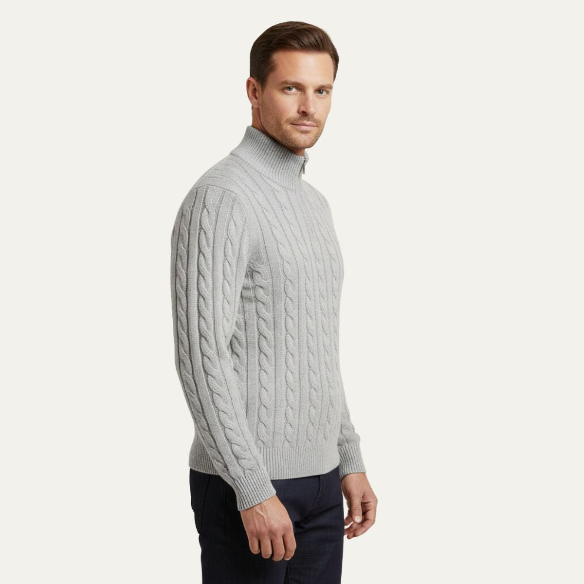 Bram | Men's Quarter Zip Cable Knit Sweater Cream