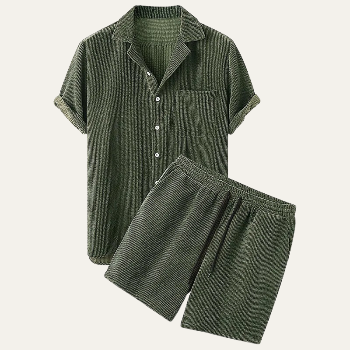 Ash | Men's Lounge Set Olive Green Short Sleeve Shirt Shorts