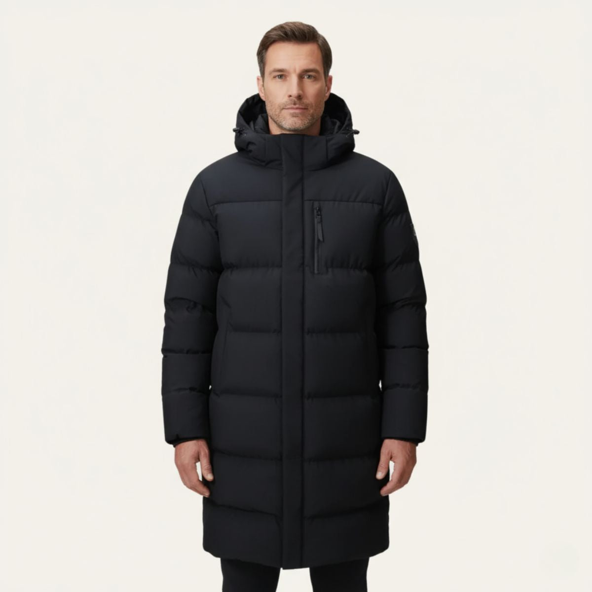 Ashton | Men's Puffer Coat Black Longline Hooded