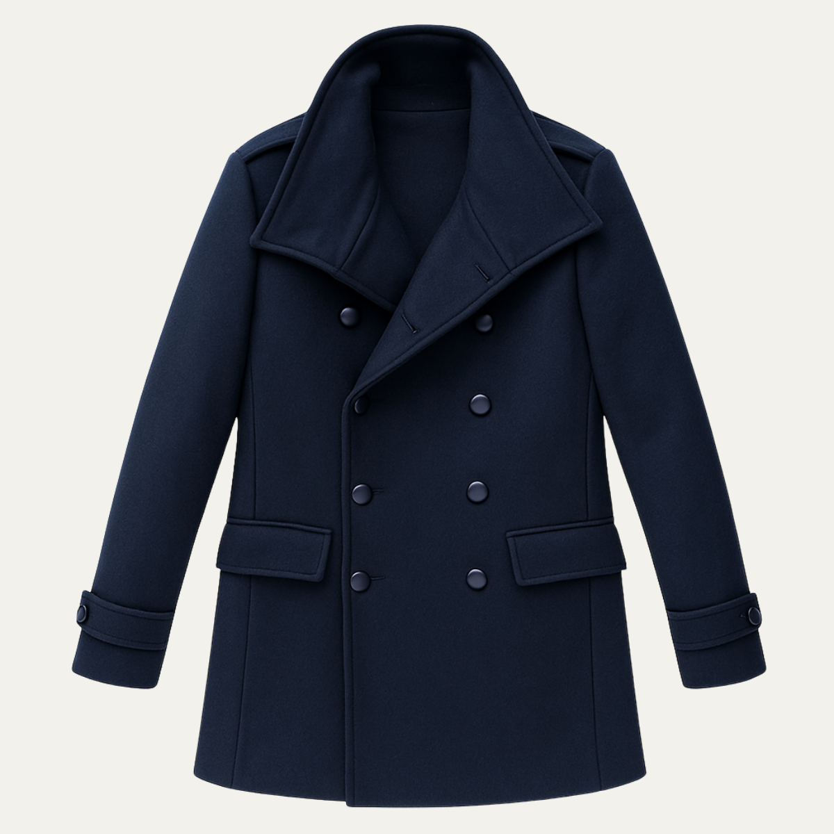 Ash | Men's Double Breasted Wool Coat Navy Long Sleeve Tailored