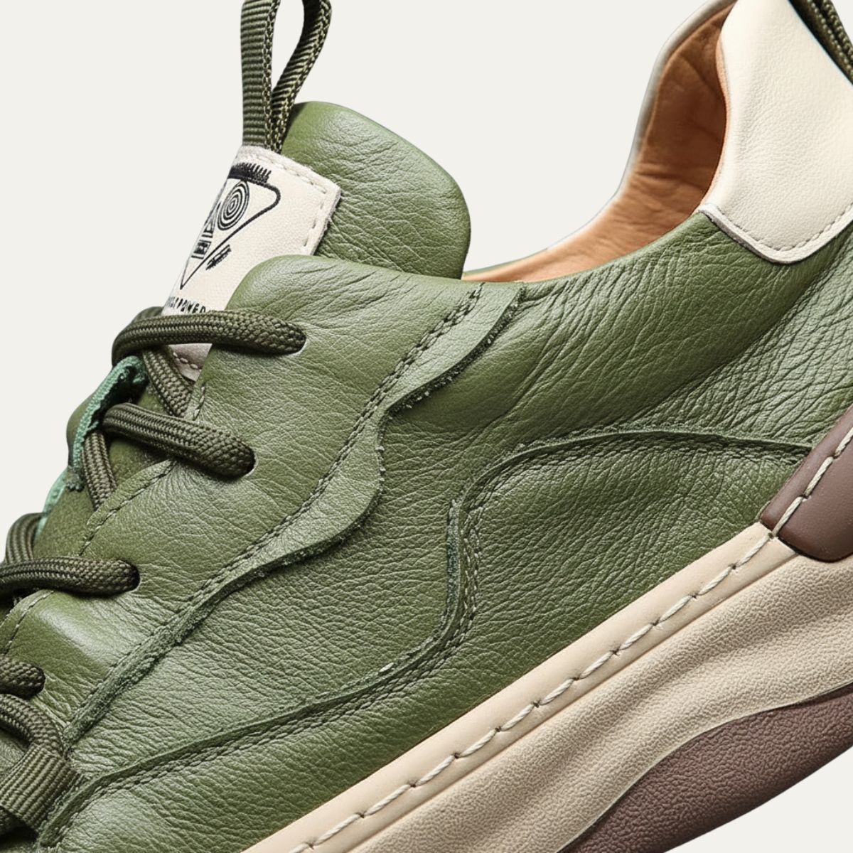Kai | Men's Leather Low Top Sneaker Sage Green Cream Sole