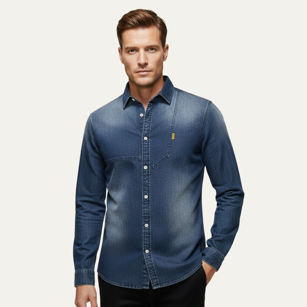 Callum | Men's Denim Shirt Dark Blue Long Sleeve Button Up
