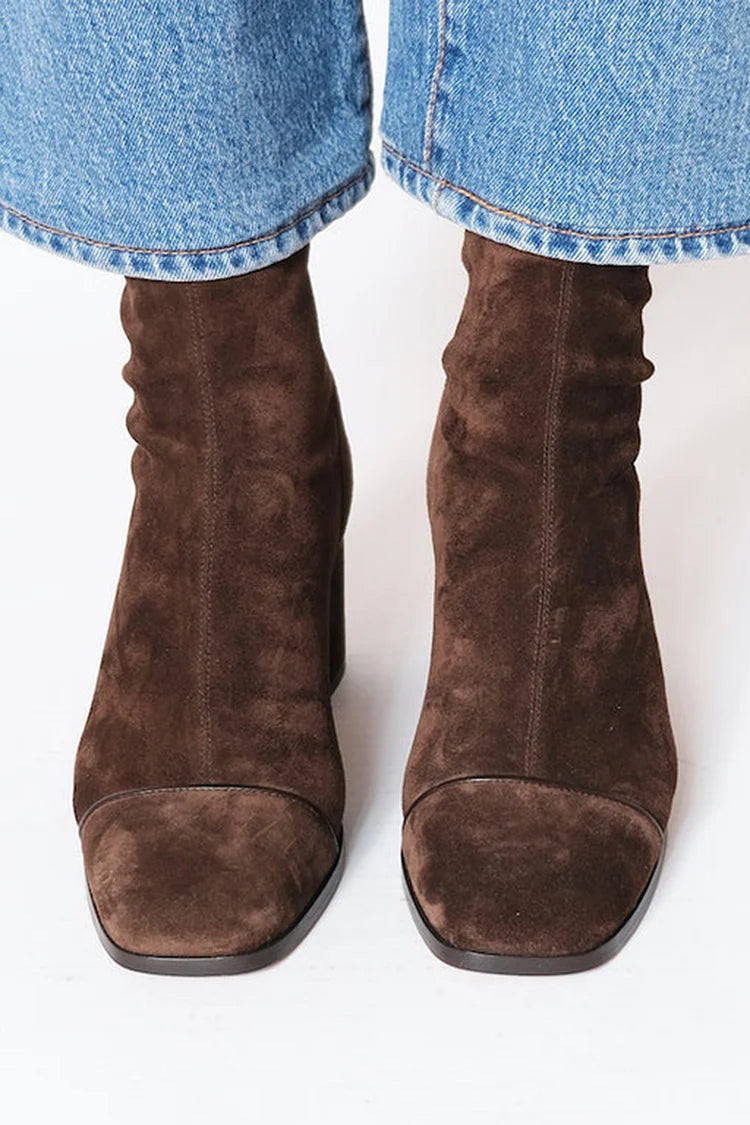 Camille | Women's Suede Block Heel Boots Brown