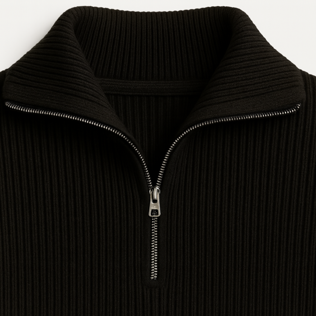 Wren | Men's Quarter Zip Sweater Black Ribbed Knit