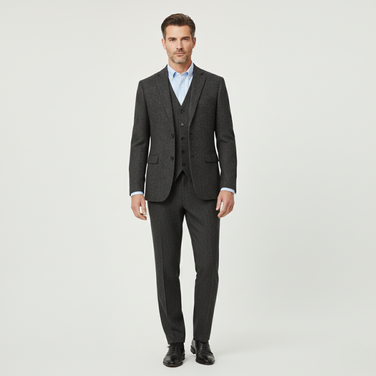 Everett | Men's Tweed Suit Gray Herringbone Three Piece