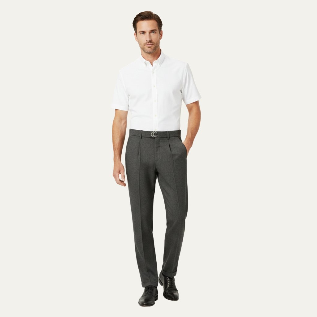 Dama Washington Orson men's tailored dress pants gray pleated straight leg - front view