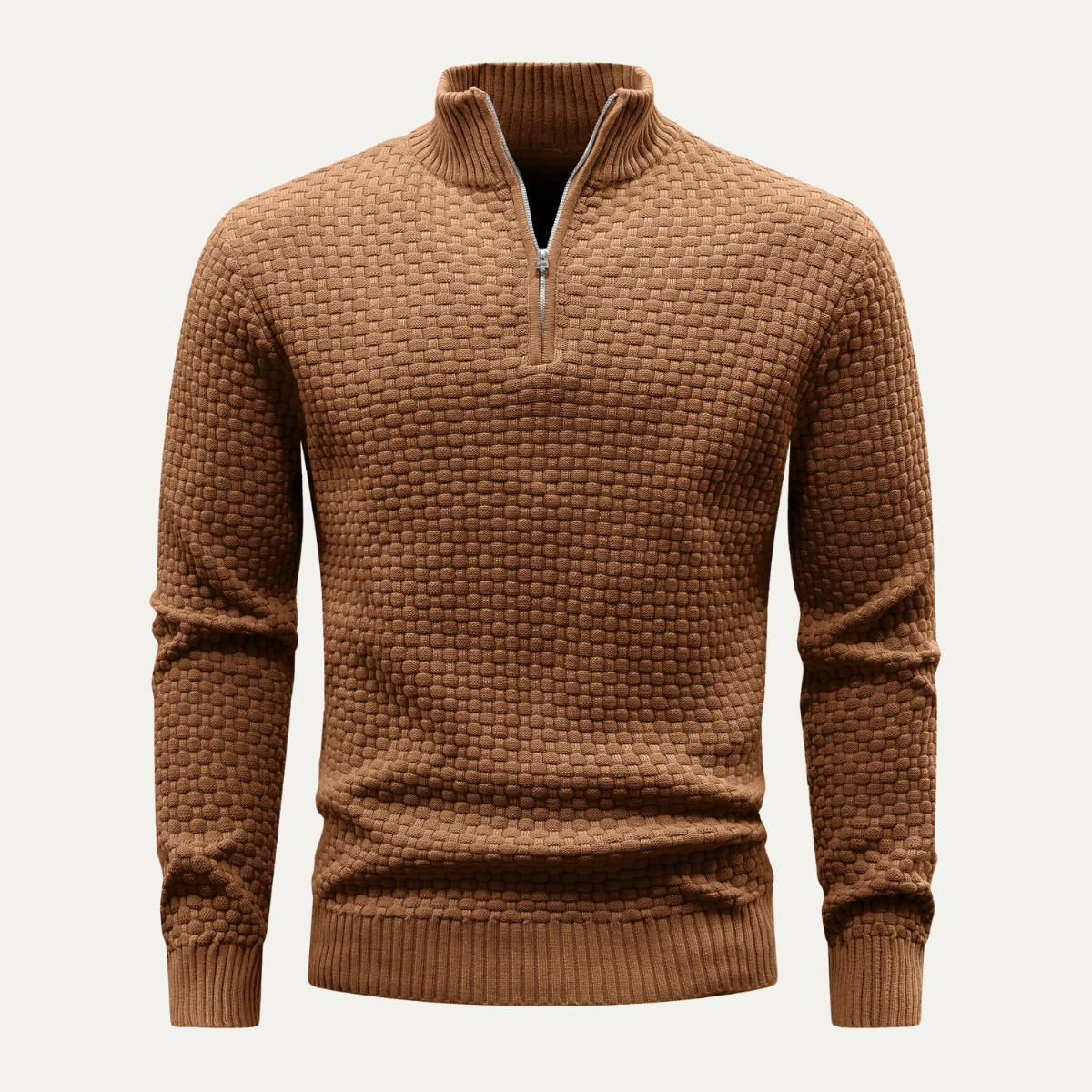 Axel | Men's Textured Quarter Zip Sweater Camel