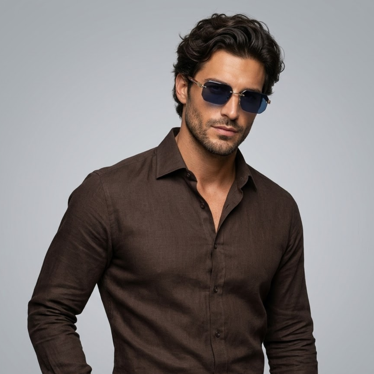Dama Washington Montclair men's vintage rimless sunglasses gold gray - front view