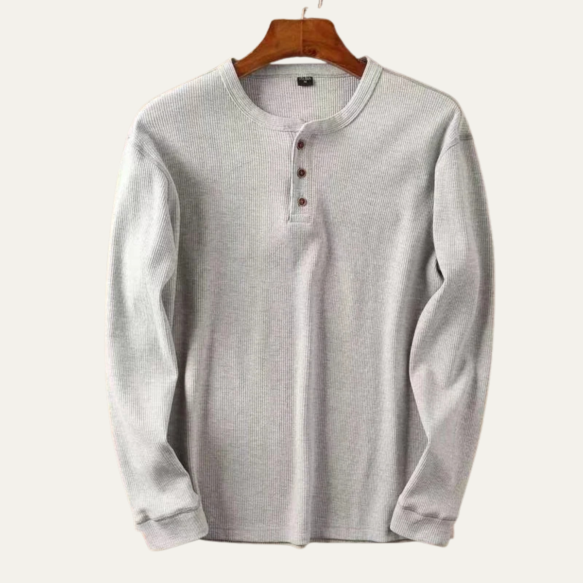 Beau | Men's Henley Shirt Gray Thermal Waffle Knit