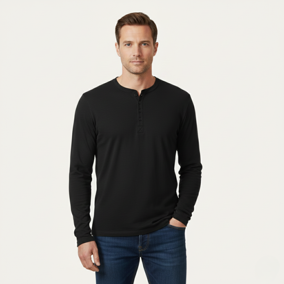 Tate | Men's Henley Shirt Navy Long Sleeve