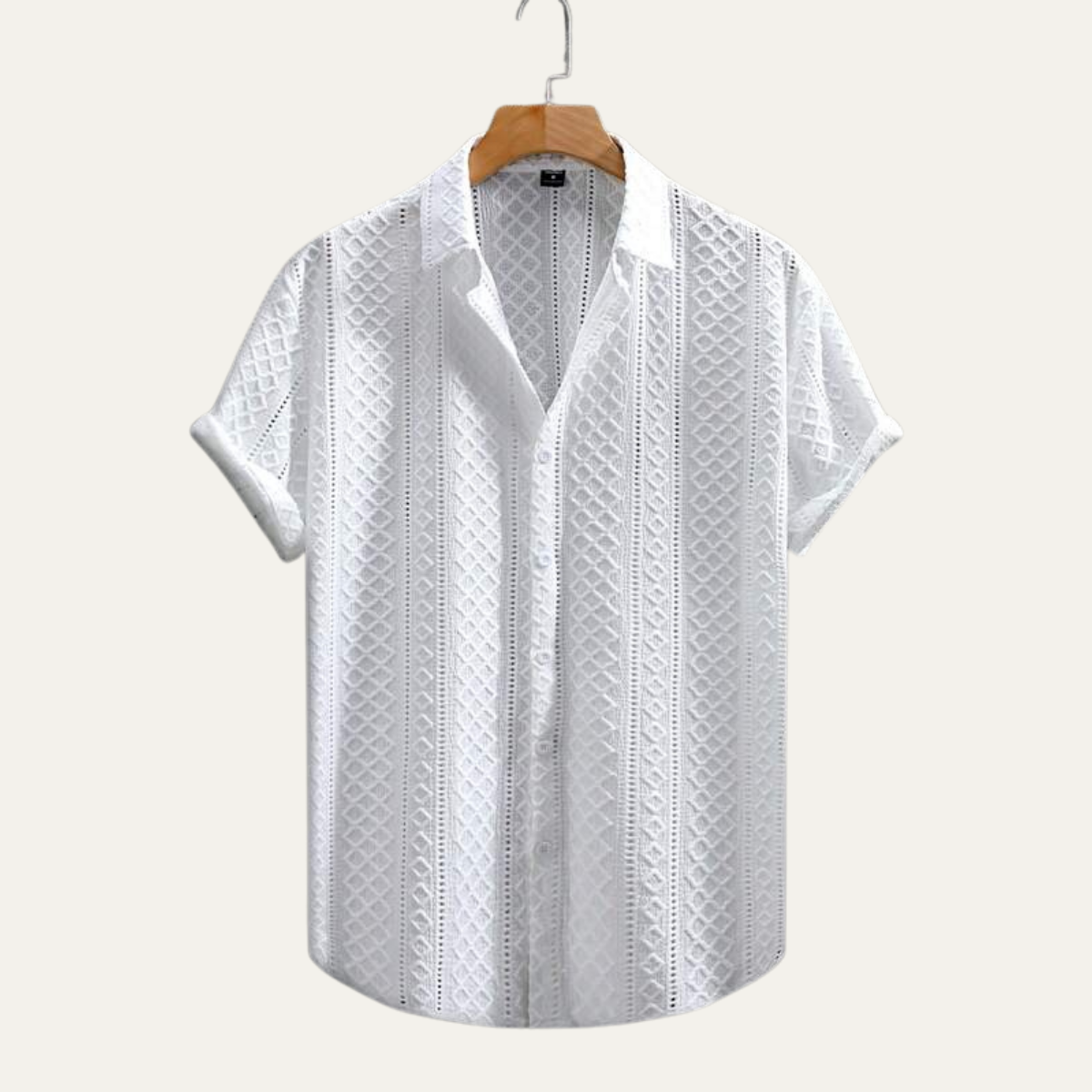 Axel | Men's White Button Up Shirt Textured Cable Knit Short Sleeve